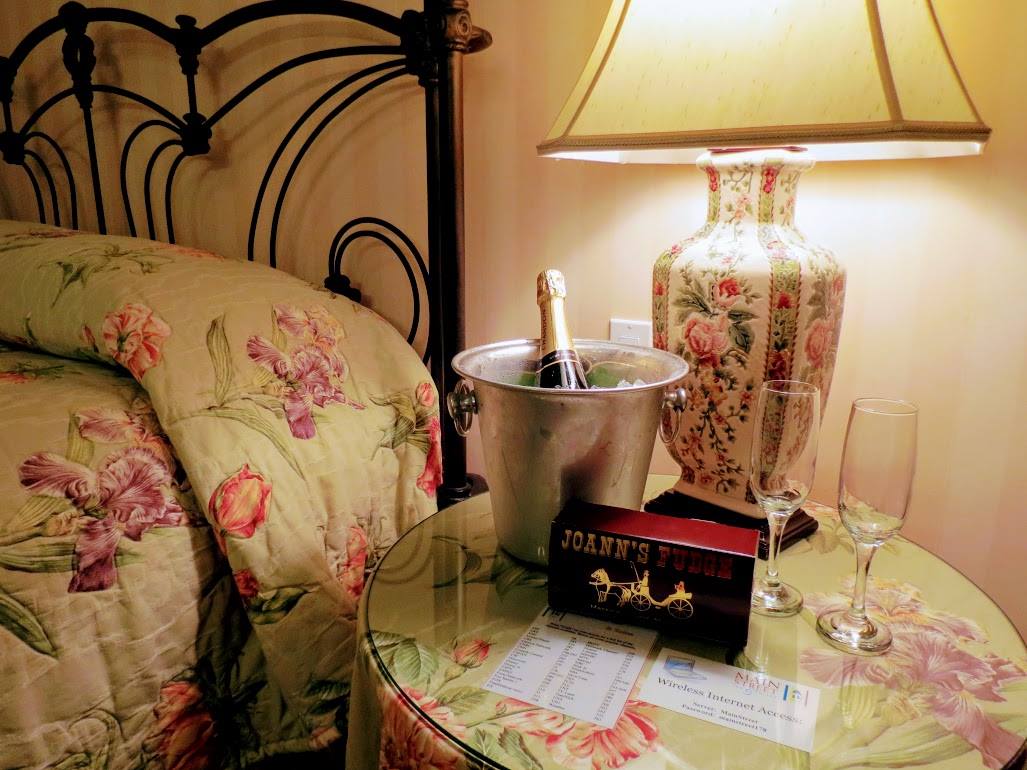 care package of Champaign and Joann's fudge for guests at Mackinac Island Main Street Inn and Suites